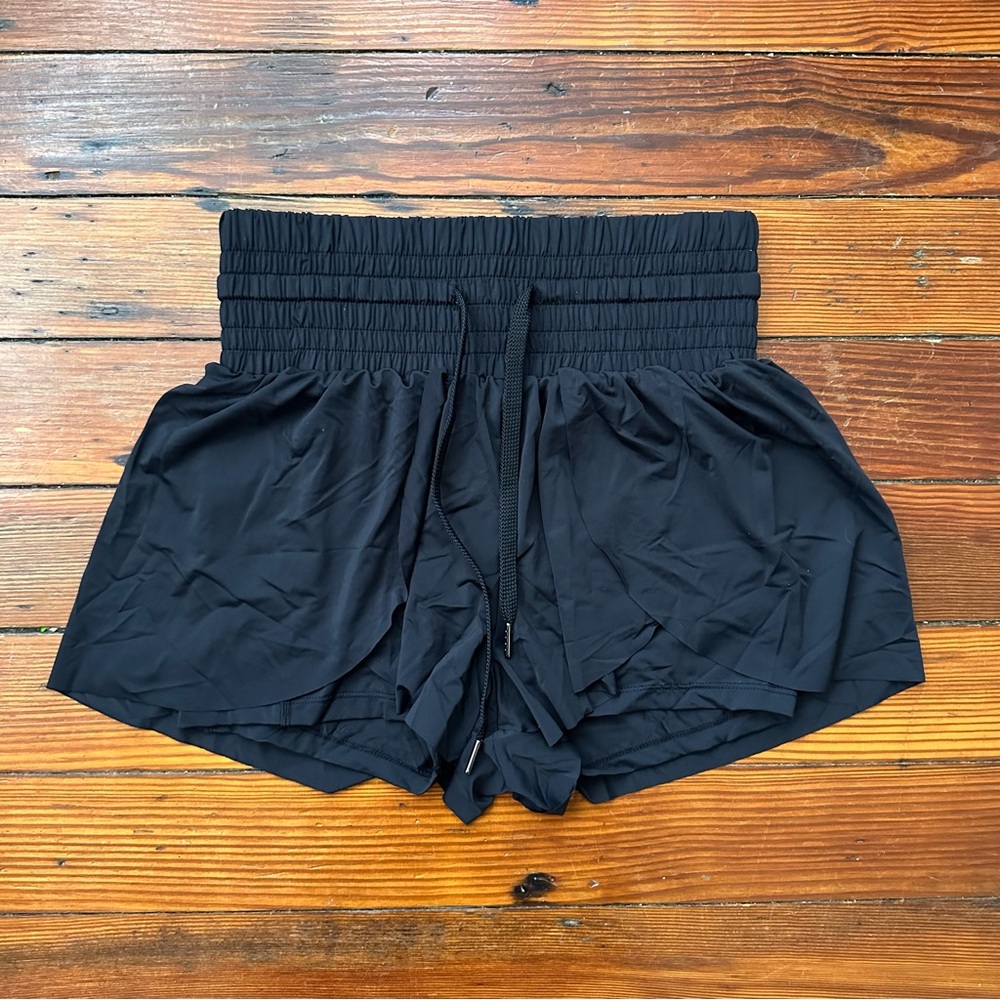 NWT black running shorts w wide high rise boxer waist
